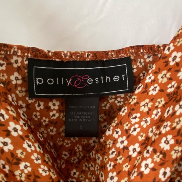 Polly and Esther satin slip floral cami mini dress size large summer cowl rust - Picture 5 of 5